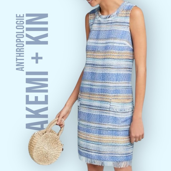 Anthropologie Akemi + Kin Dress Womens Size 12 Sleeveless Blue Striped Shift NWT - Picture 1 of 16